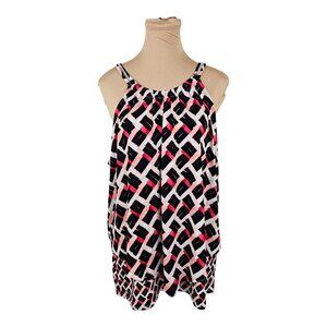 White House Black Market Black Pink Purple Stretchy Chain Neckline Blouse Sz XL